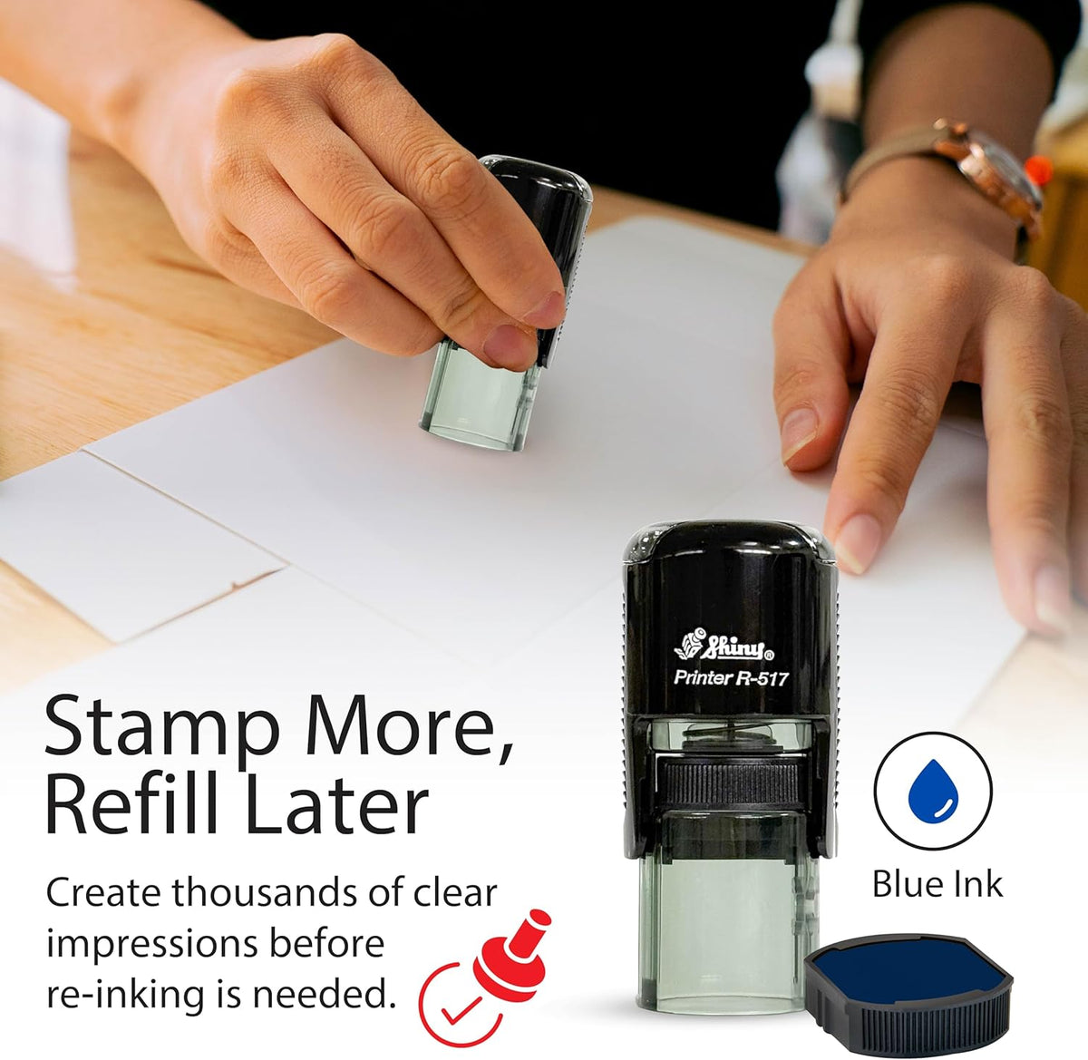 Shiny No Name Teacher Stamp, Round Self Inking Stamp for Classroom, Blue Ink