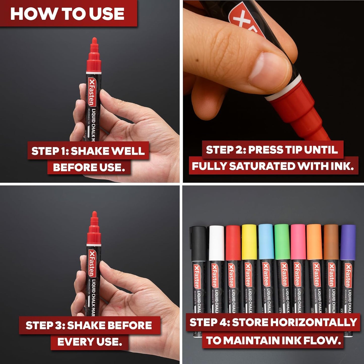 XFasten Liquid Chalk Markers for Blackboard 10-Pack, 6mm Reversible Bullet and Chisel Liquid Chalk Markers Erasable for Chalkboard, Dry Erase Board, Glass, Mirrors, Car Windows, Pens for Menu Boards
