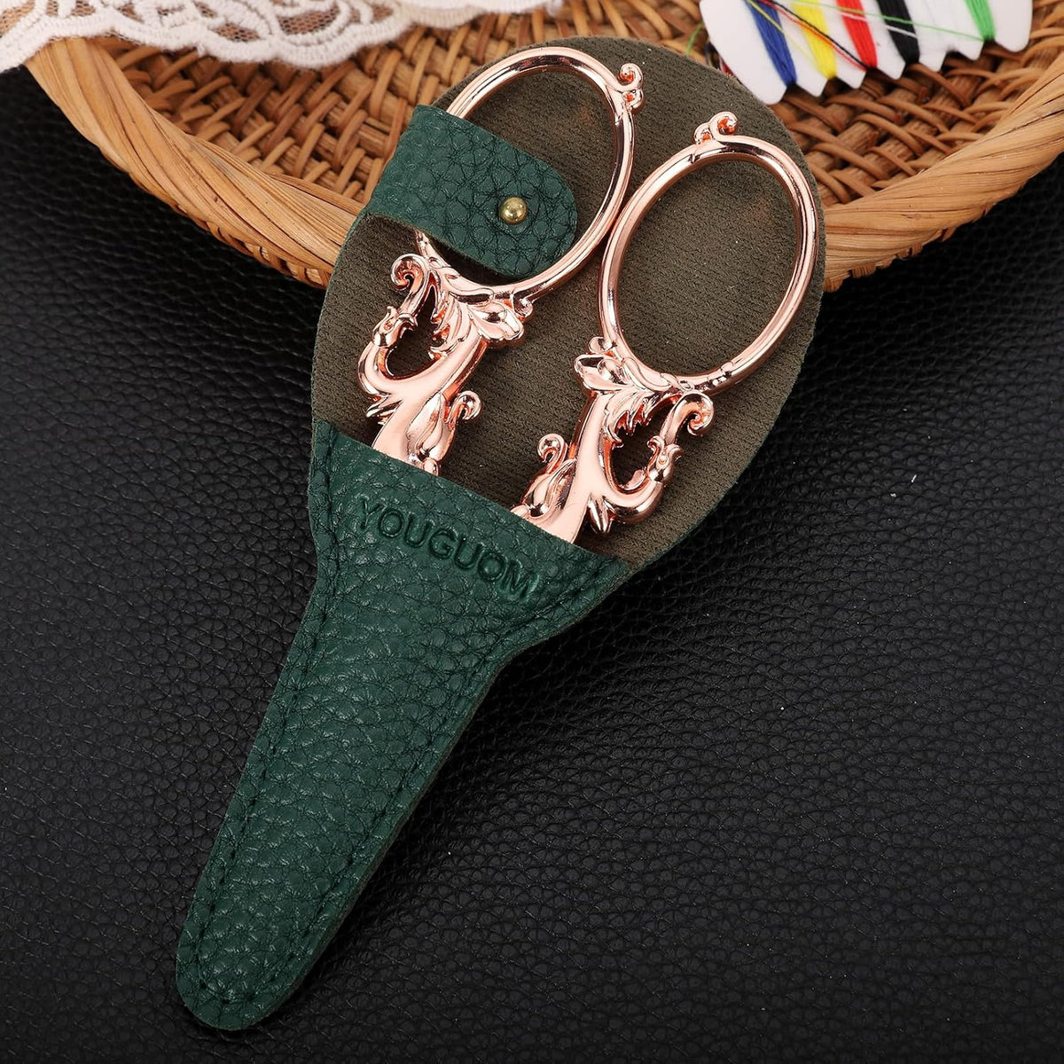 Sewing Scissors, Multipurpose Craft Scissors with Sheath for Arts Crafting Office Home School Paper Fabric Cutting Sharp Shears, 5.3in Rose Gold Big Handles