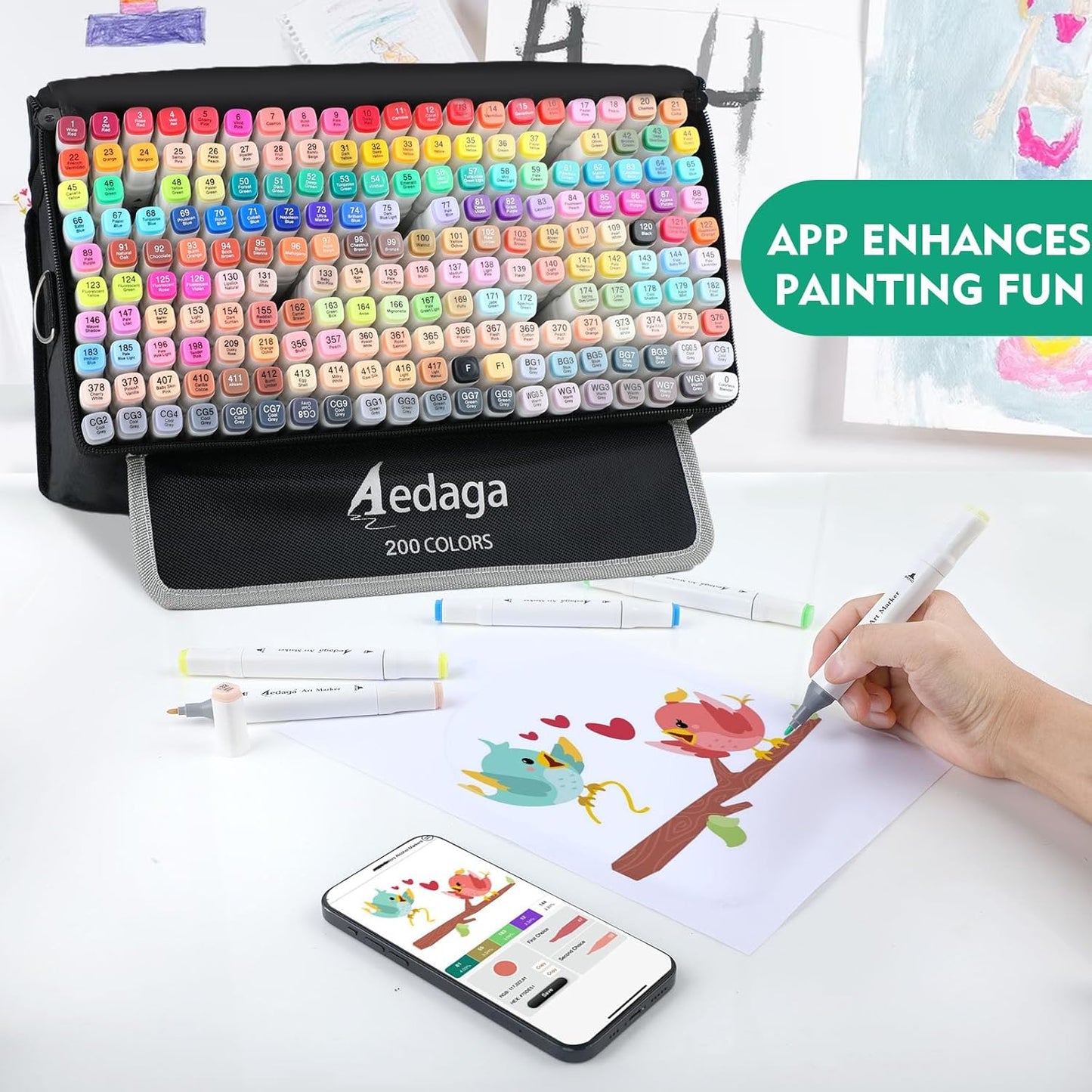 200 Colors Alcohol Markers with Free App, Dual Tip Art Marker with Kickstand Case for Artists Adults and Kids. Alcohol Based Markers for Coloring Painting Sketching and Drawing, Great Gift