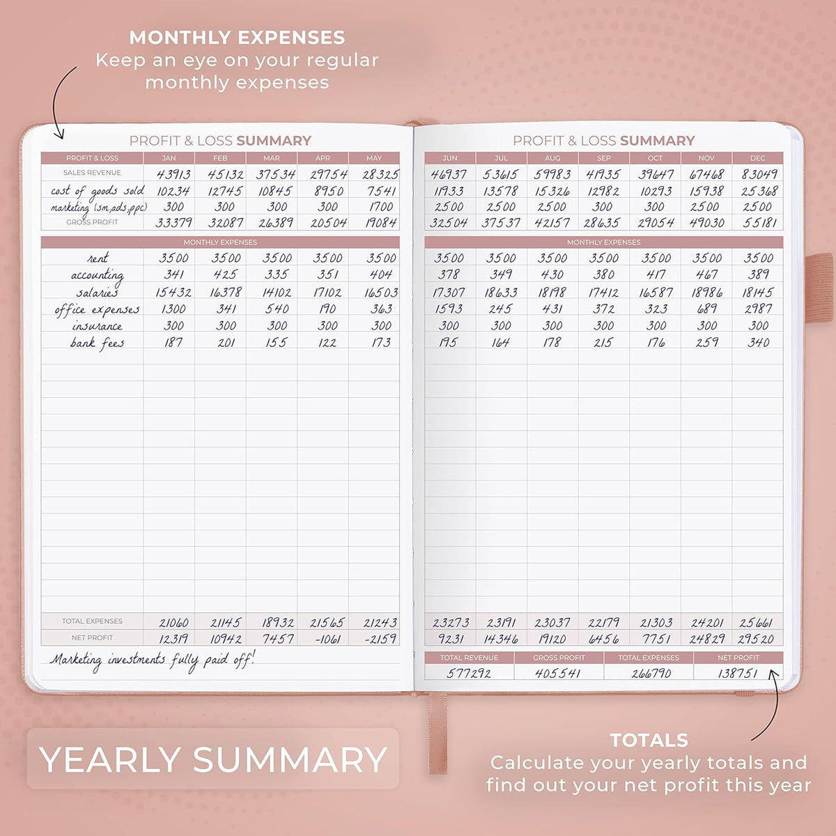 Clever Fox Income & Expense Tracker – Accounting & Bookkeeping Ledger Book for Small Business – 1-Year Record Notebook, A5 (Rose Gold)