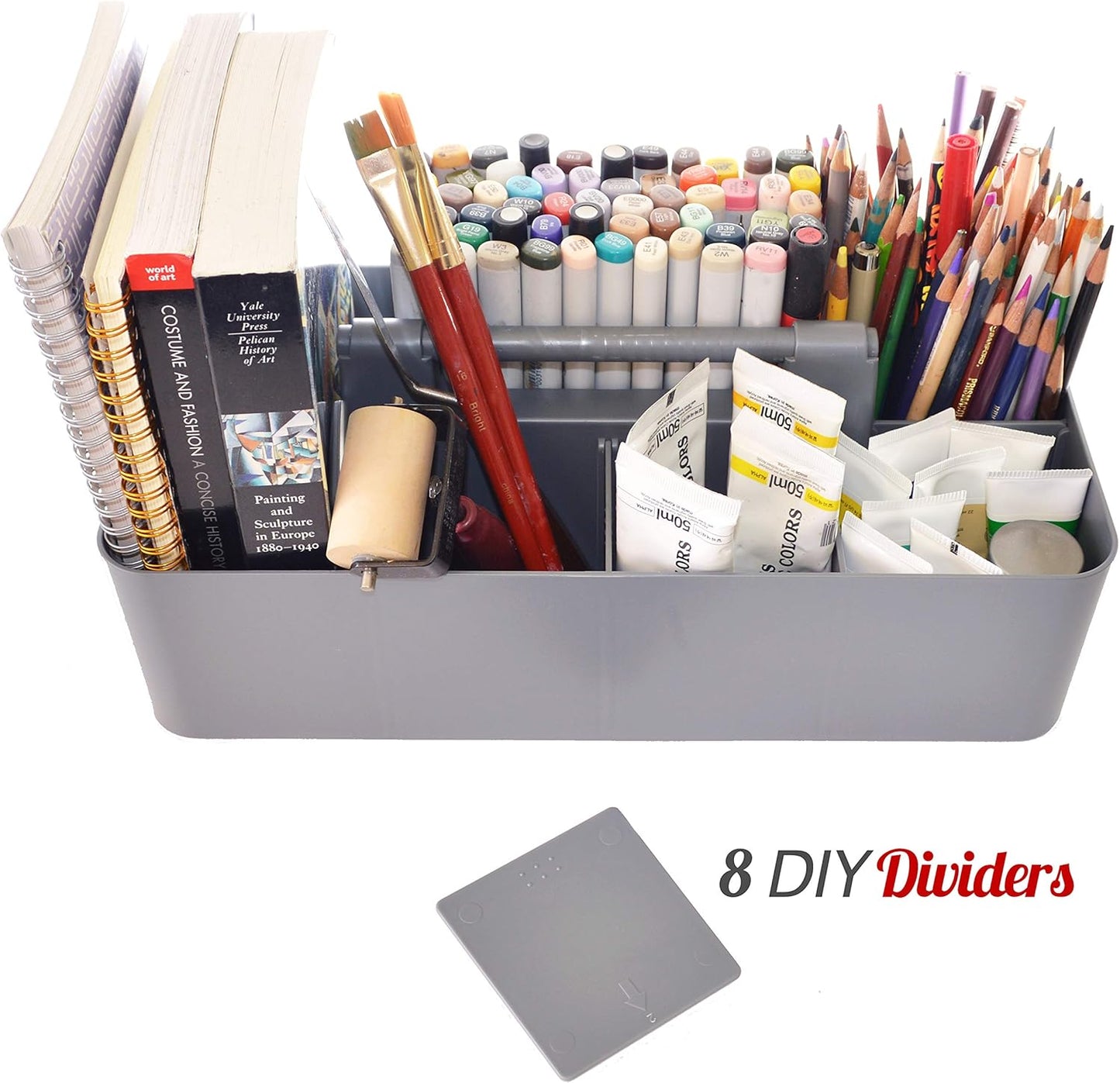 -Large Portable Caddy, DIY Dividers, 8 Compartments, School Office Supplies Home Business Organizer,Portable Basket with Handle Storage Made in USA (6 PACK, Orion Gray)