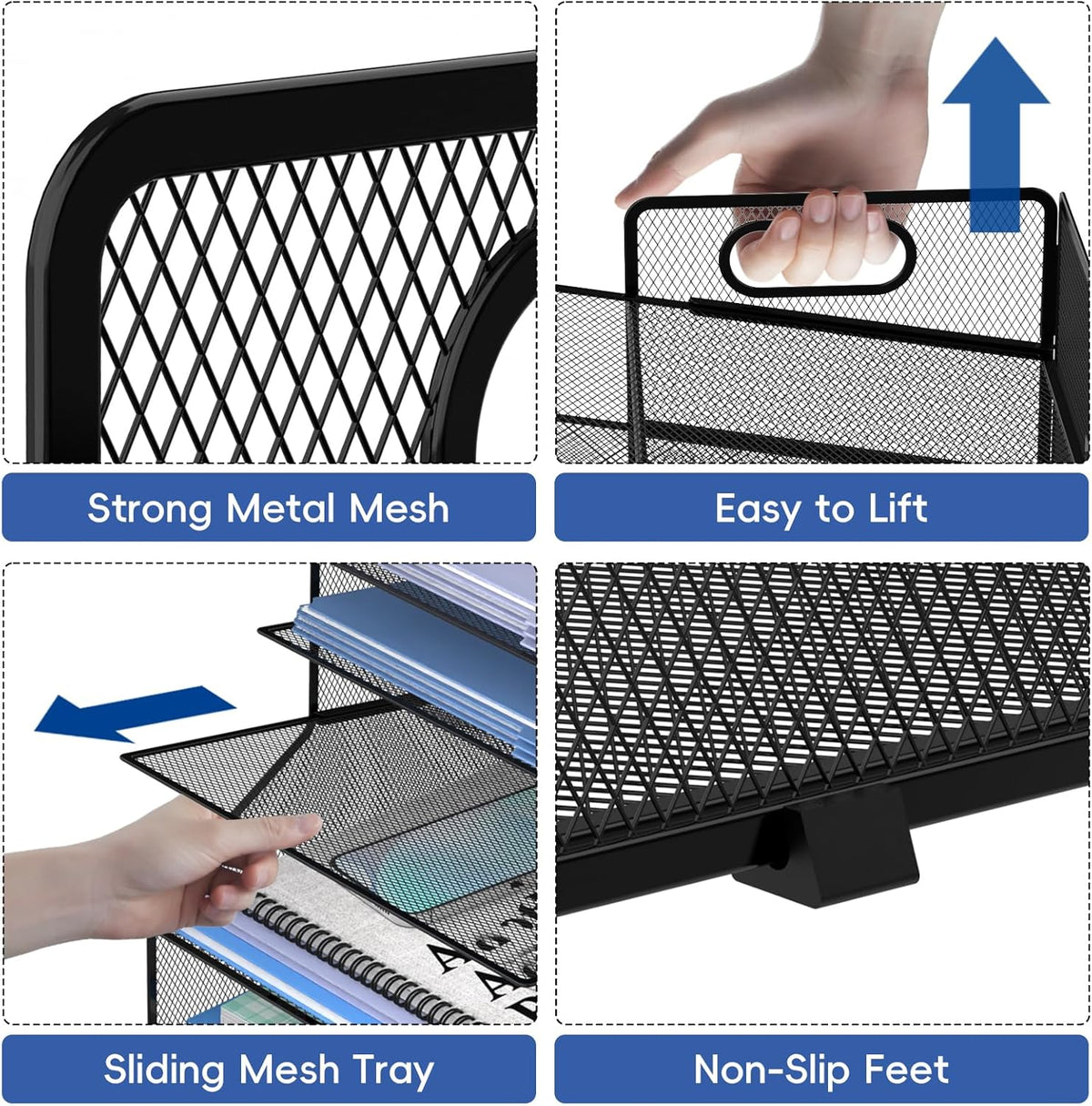 SUPEASY 5-Tier Desk File Organizer, Metal Letter Paper Tray, Desk Organizers and Accessories for Home Office Supplies, Black