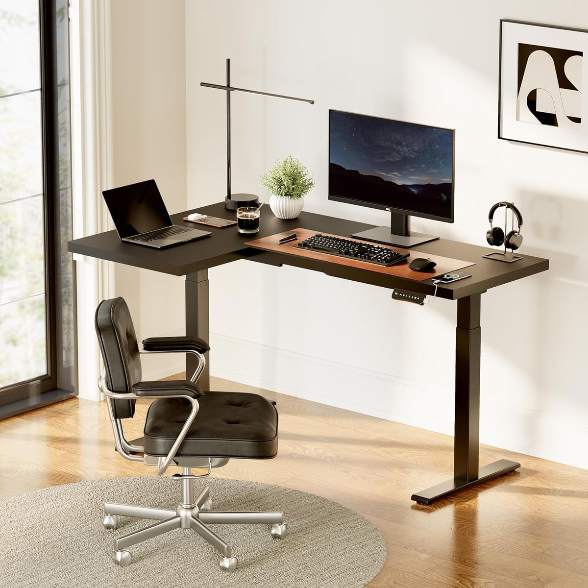 FLEXISPOT Pro Corner Desk Dual Motor L Shaped Computer Electric Standing Desk Sit Stand Up Desk Height Adjustable Desk Home Office Table with Splice Board, 63x40 Black(2 Pakages)