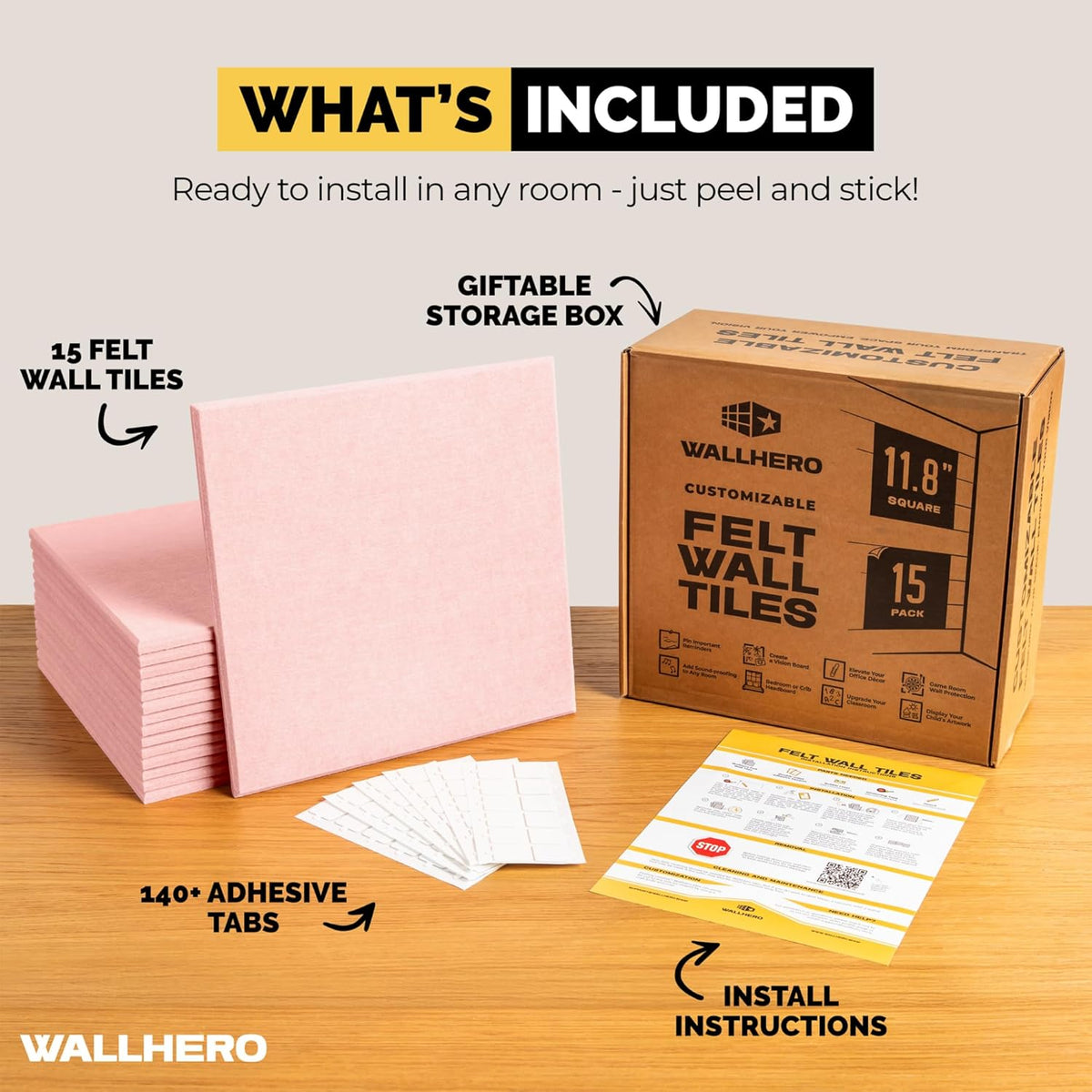 Cork Board for Office, 59" x 36" | 15 Pack | Cork Board Tiles, Large Vision Board, Wall Board, Large Corkboard, Cork Panel, Felt Wall Panels, Cork Panels, Corkboard Roll (Pink)