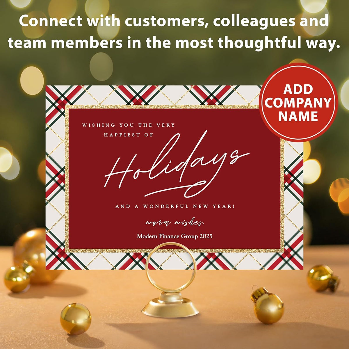 Let's Make Memories Personalized Business Christmas Cards with Envelopes - Premium Quality - 5x7-2025 Holiday Cards & White Envelopes - Rustic Tartan - 200 ct