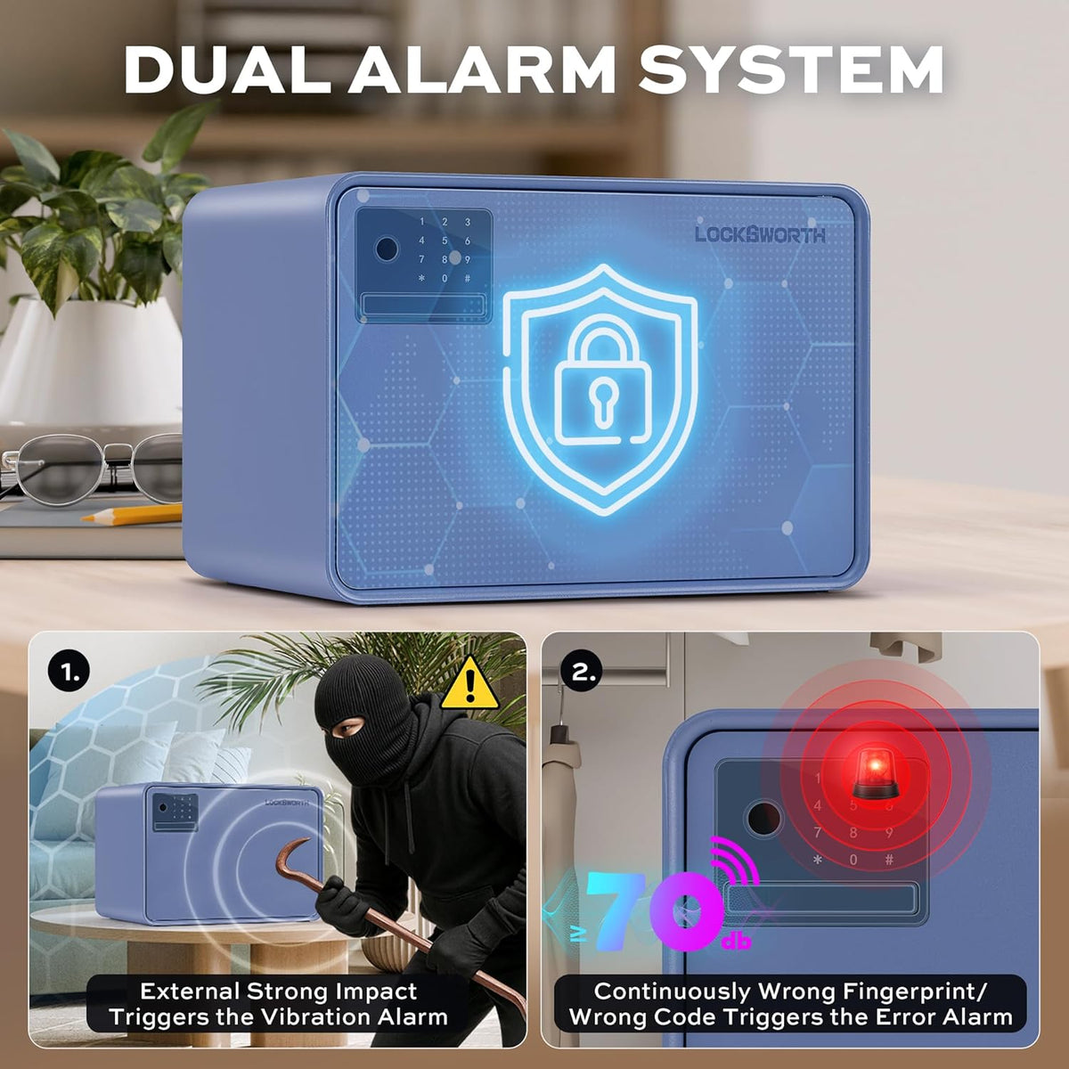 Biometric Safe for Home, 0.6 Cube Feet Auto-Open Fingerprint Safe with Touch Screen, Alarm System & Removable Shelf, Small Money Box for Cash, Jewelry, Documents, Home Office Use,Blue