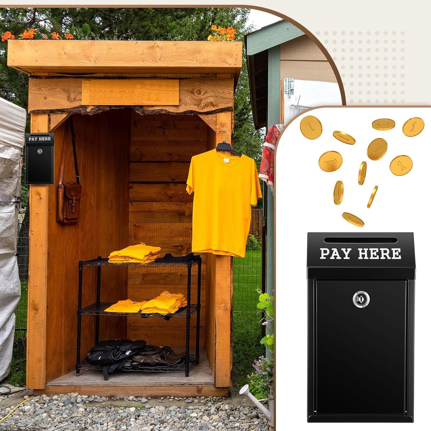 Safe Cash Box Money Collection Metal Donation Box with Lock Wall Mount Pre Drilled Mailbox Delivery Ballot for Home Office Outdoor Self Serve Stand(Black,10.2 x 5.7 x 2.8 Inch)