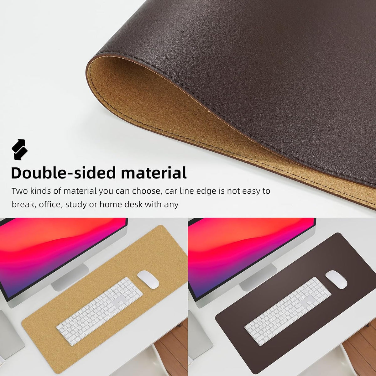 Leather Double-Sided Desk Pad - Large Mouse Pad,Desk mat & Waterproof Blotter for Office & Home (Coffee 23.6in*13in)