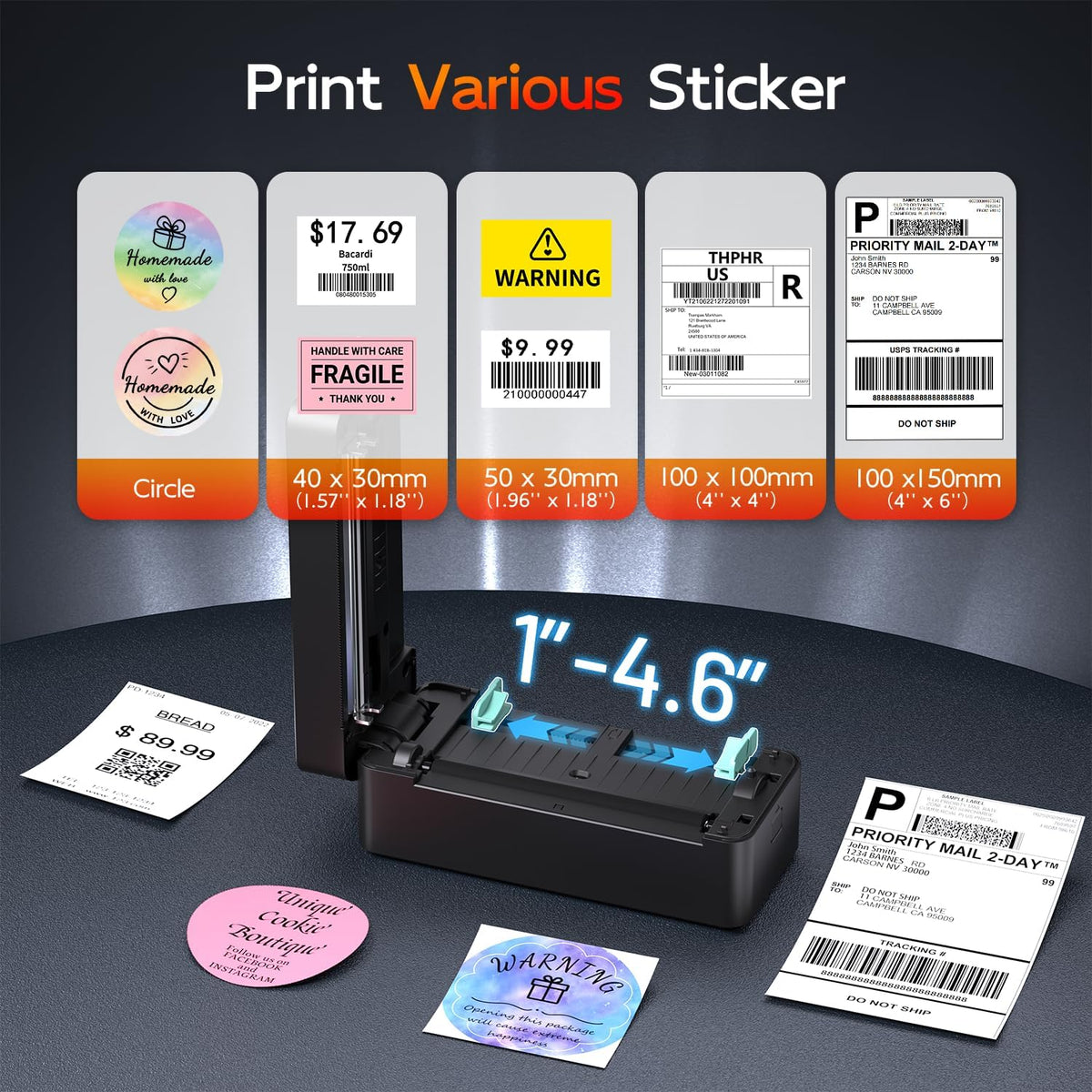 Thermal Shipping Label Printer 4X6 Upgraded, 2025 New Version Bluetooth Label Printer for Small Business and Package, Support iOS, Android, Windows, Mac, Compatible with Amazon, Shopify, USPS
