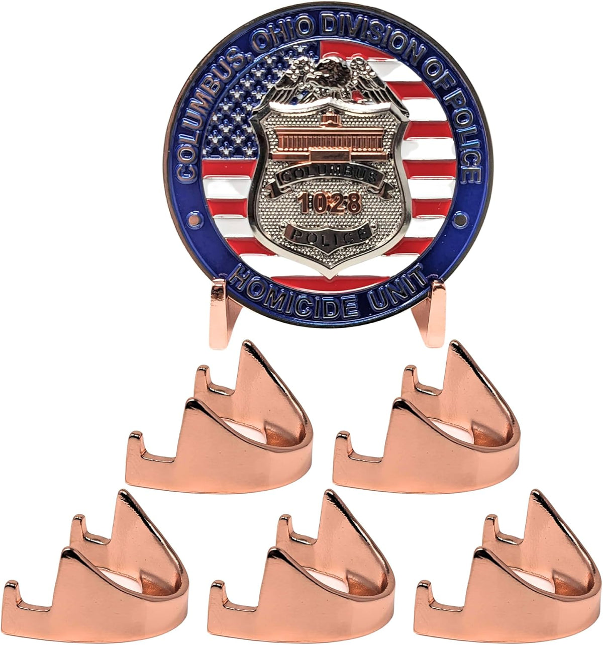 Military Challenge Coin Display Stand - Solid Metal with Anodized Finish - US Vet. Business (Copper Five-Pack)