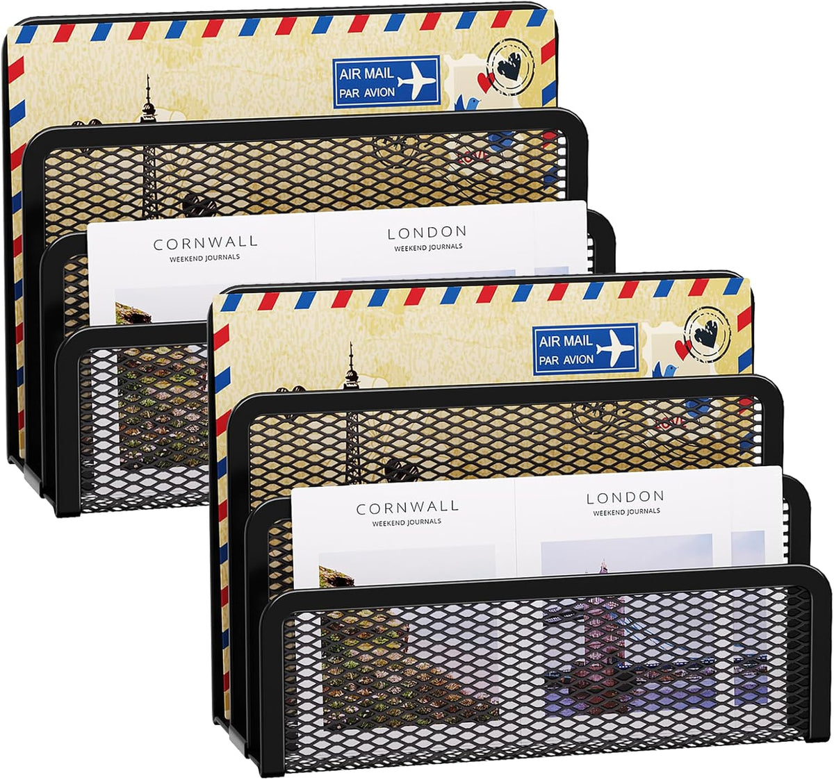 Marbrasse Mail Organizer for Desk, 3-Slot Mesh Metal Mail Holder countertop, Letter Holder, Office Desktop Envelope and Document Storage Rack (2P)