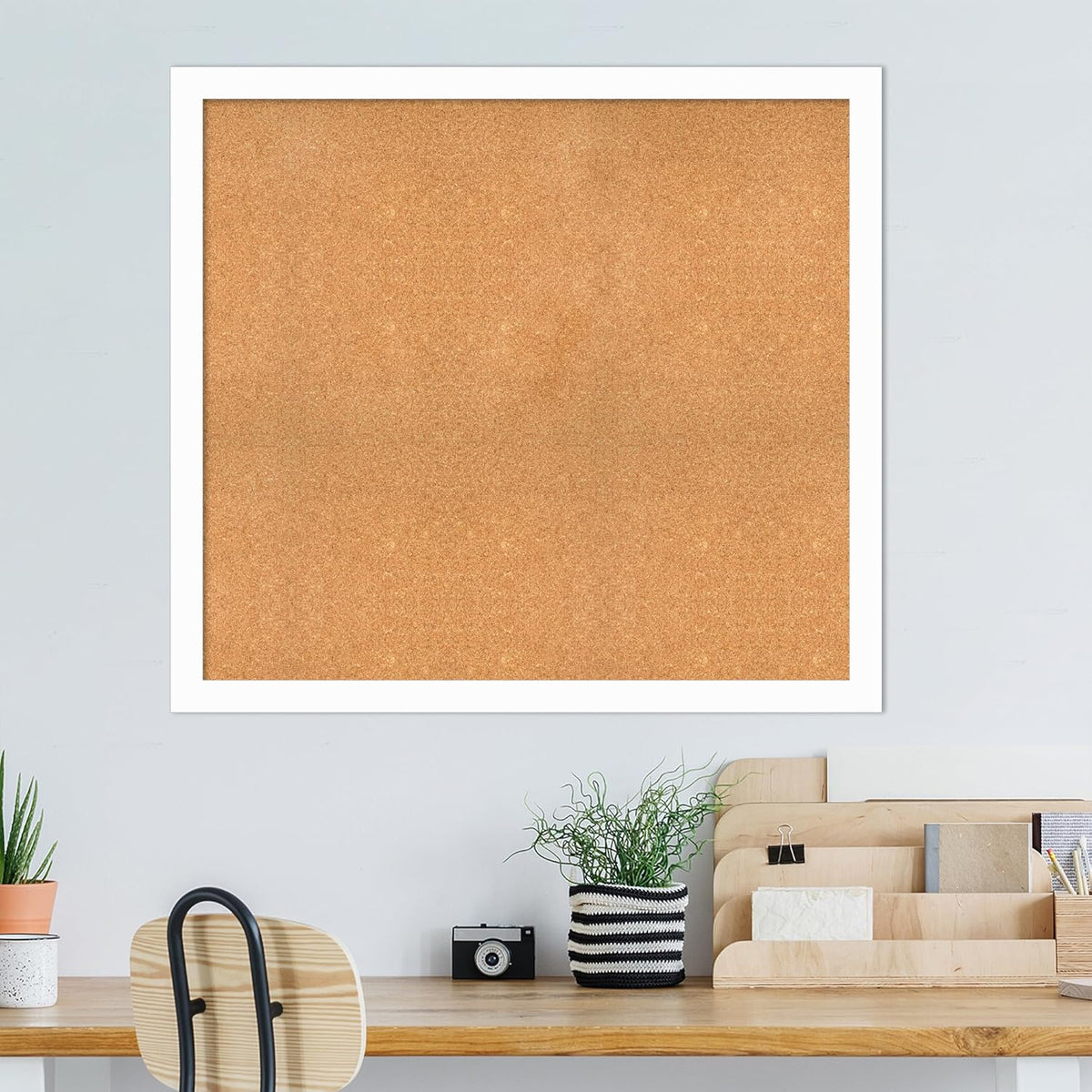 Amanti Art Natural Cork Board for Wall, 39x43 Vision Board with White Frame, Oversize Corkboard Office Decor for Home Organization, Casual Corkboard Pinboard to Display Items for Home Organization in