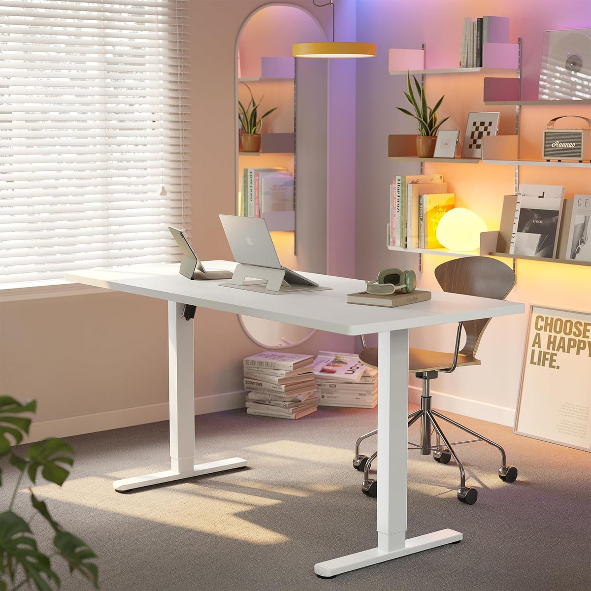 HUANUO 71 x 30 inch Electric Standing Desk Adjustable Height, 4 Memory Height Settings, Sit Stand Up Desk for Home Office & Computer Workstation, White