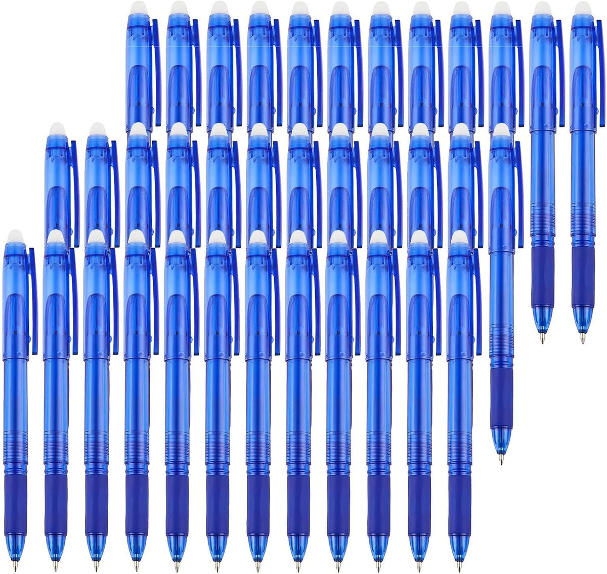 Volcanics 36 Pack Blue Erasable Gel Pens, 0.7mm Fine Point, Smooth & Fast-Drying Ink, Capped Design, Refillable School Office Pens for Students, Teachers, Note Taking & Journaling