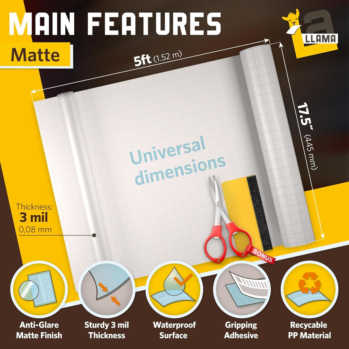 2 Pack Matte Clear Contact Paper Roll 17.5” x 5ft, Multipurpose Clear Contact Paper Peel and Stick