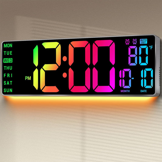 16.5" Large Digital Wall Clock: 11 RGB Colors Wall Mount Decor Clock for Living Room Bedroom Office Classroom, House Warming Gifts New Home Decor, Birthday Gifts for Men Women Gray