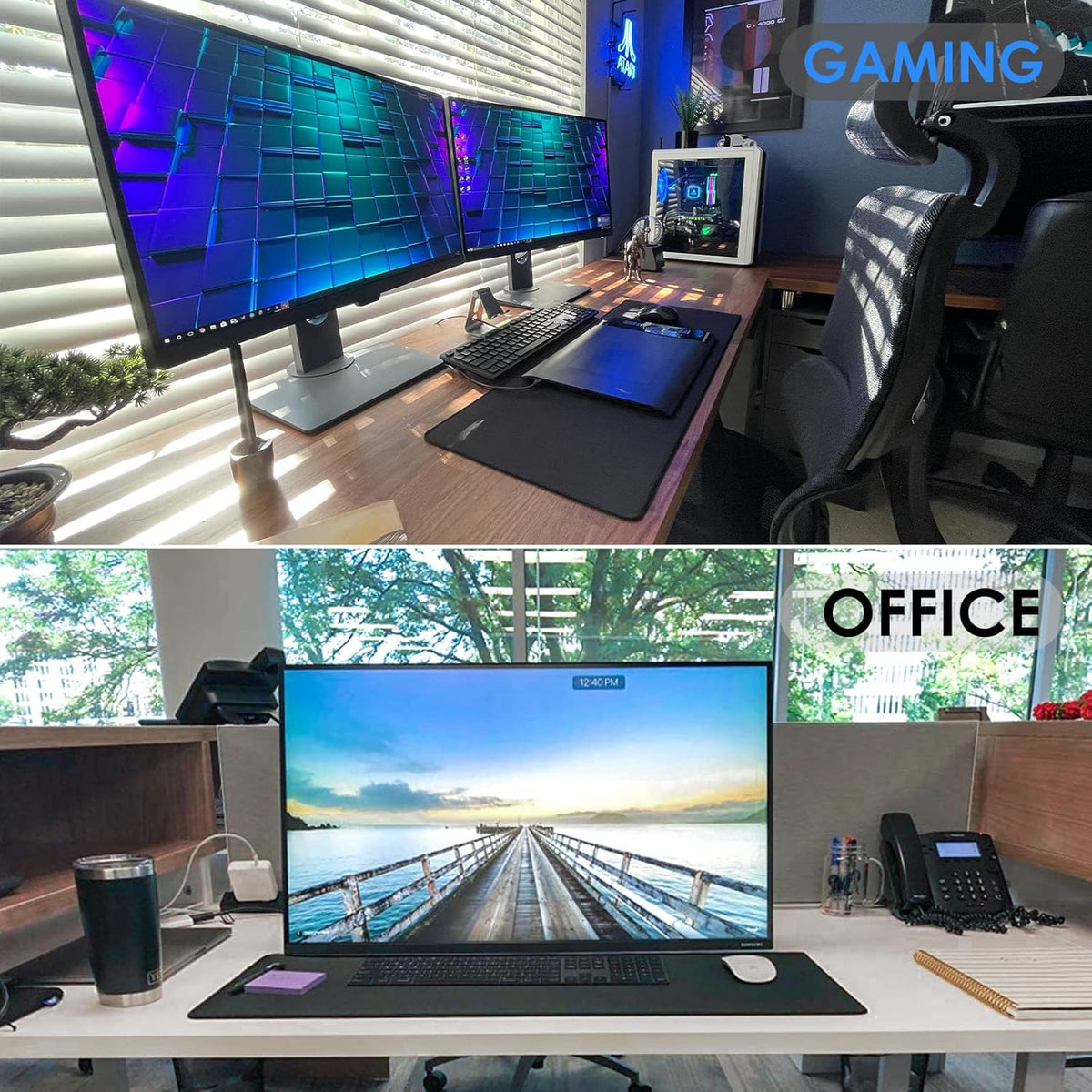 KTRIO Large Gaming Mouse Pad with Superior Micro-Weave Cloth, Extended Desk Mousepad with Stitched Edges, Non-Slip Base, Water Resist Keyboard Pad for Gamer, Office & Home, 31.5 x 11.8 in, Black