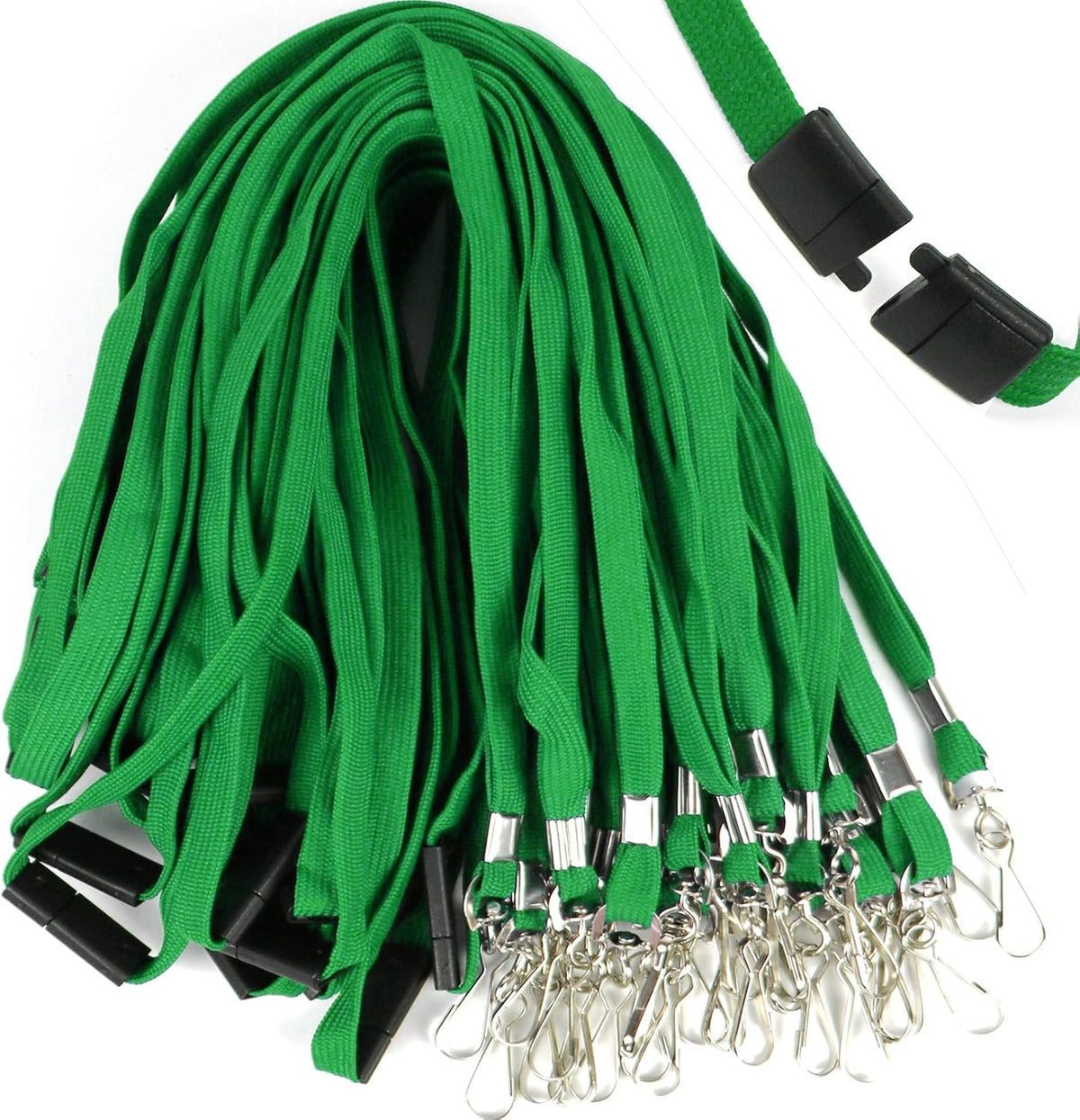 Safety Breakaway Lanyard with J-Hook Flat Lanyards for ID Badges Cruise Lanyard Bulk Preimum Lanyards for Women/Men Business Card NameTag Holder Lanyards Employee Students (Green, Breakaway 100 Pack)