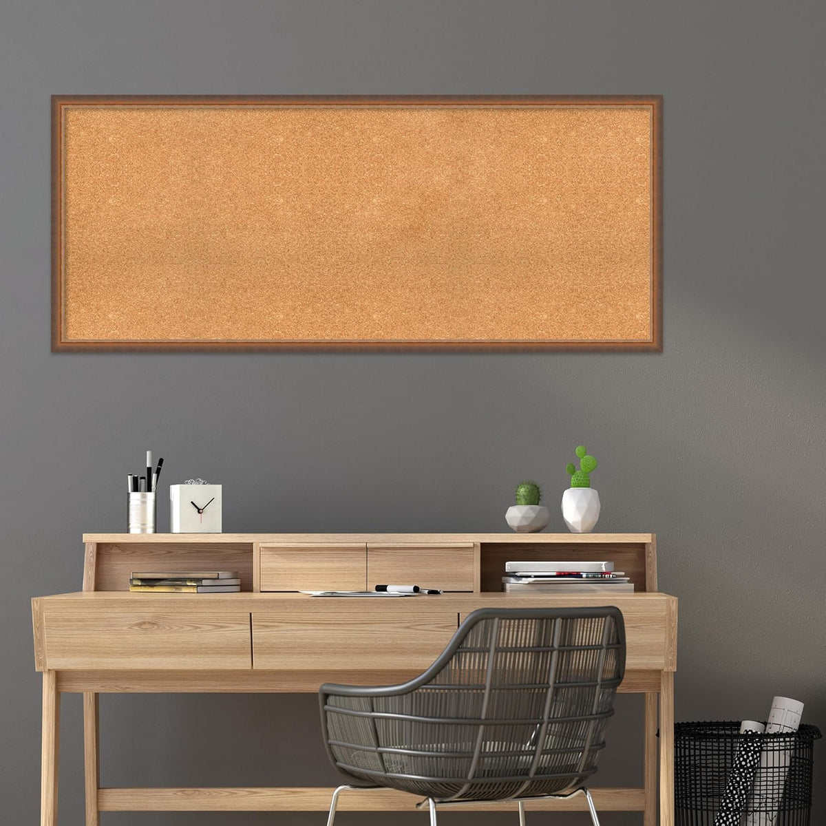 Amanti Art Natural Cork Board for Wall, 26x62 Vision Board with Bronze Frame, Oversize Corkboard Office Decor for Home Organization, Modern Corkboard Pinboard to Display Items for Home Organization