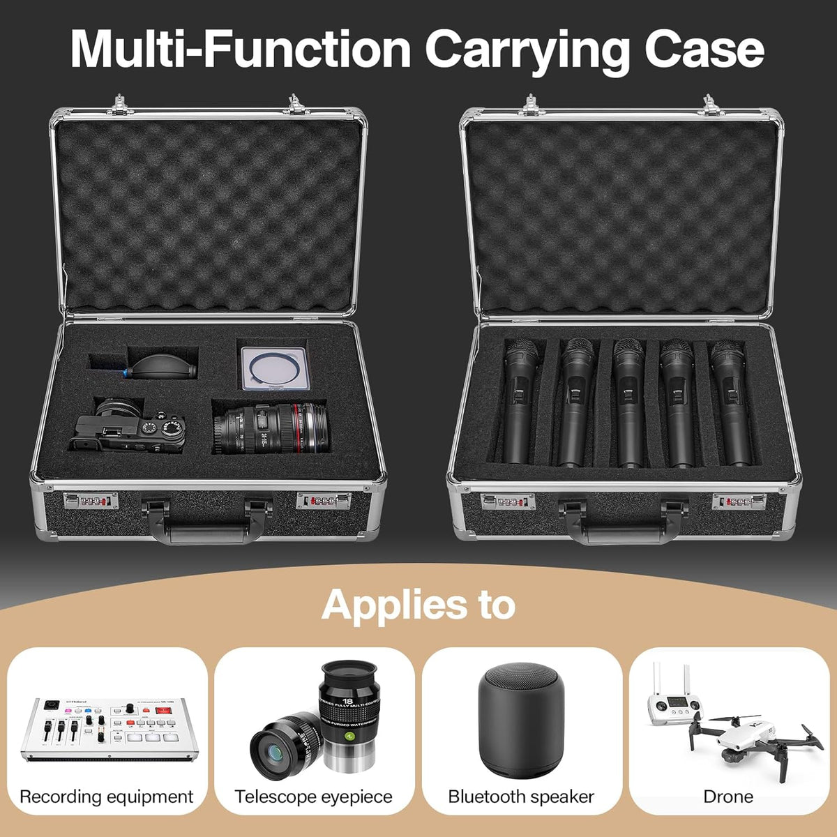 Combination Lock Box - Locking Storage Case with Customizable Foam, 16.9" Portable Lockable Case for Personal Items, Valuables, Documents, Briefcase for Jewelry, Cash, Medications, Black