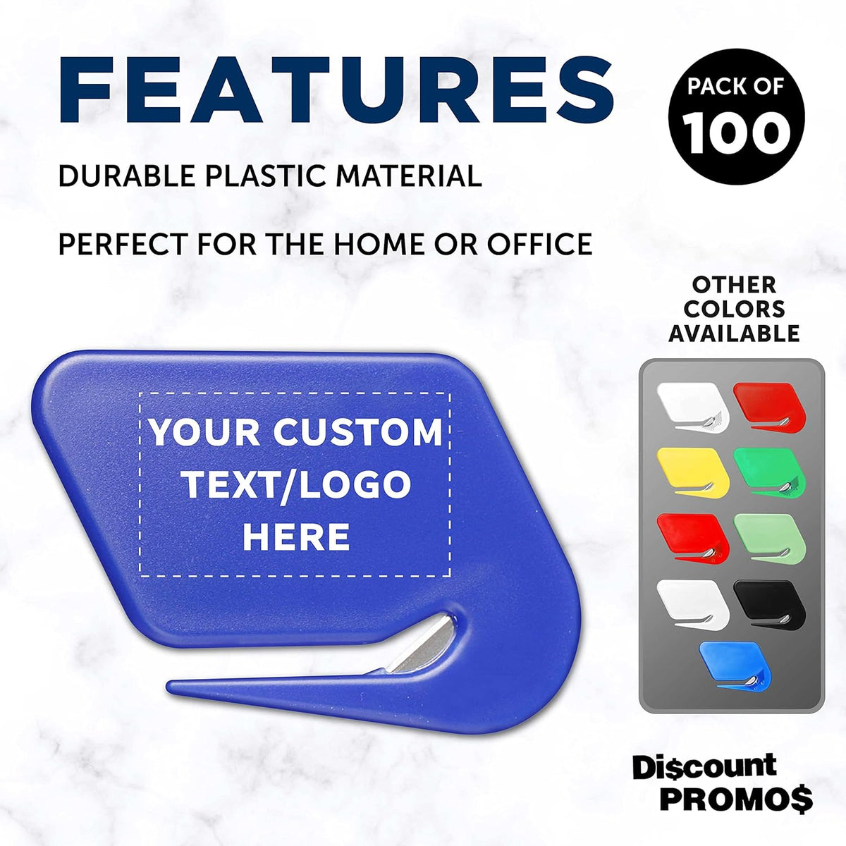 Custom Translucent Plastic Letter Openers Set of 100, Personalized Bulk Pack - Perfect for Home or Office - Blue
