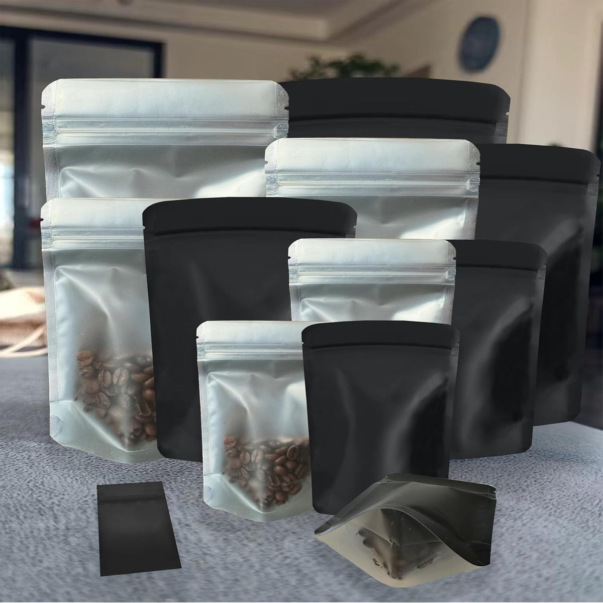 100 Pack Reusable Mylar Bags, 3.62 x 5 inches, Black, Premium Smell Proof with Double-sided Matte Design, Resealable Zipper, Sealed Plastic and Aluminum Foil Construction