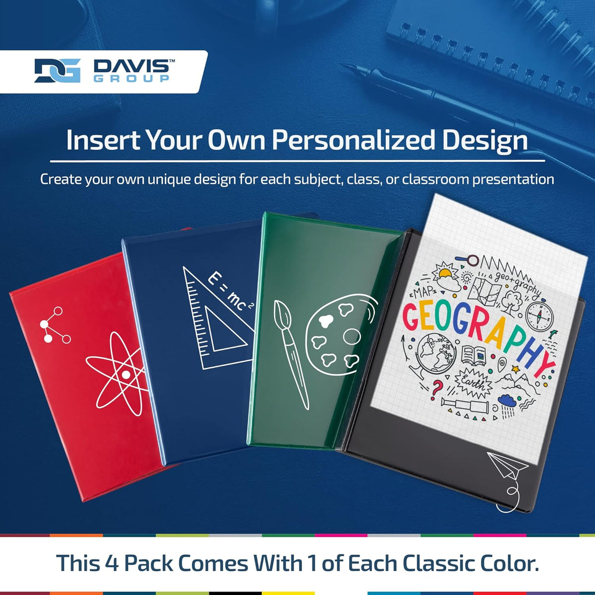 Easyview Premium 3-Ring Binders with Clear-View Covers and Round Rings, Binders for School or Office, 1 Inch, Pack of 4, Classic Colors