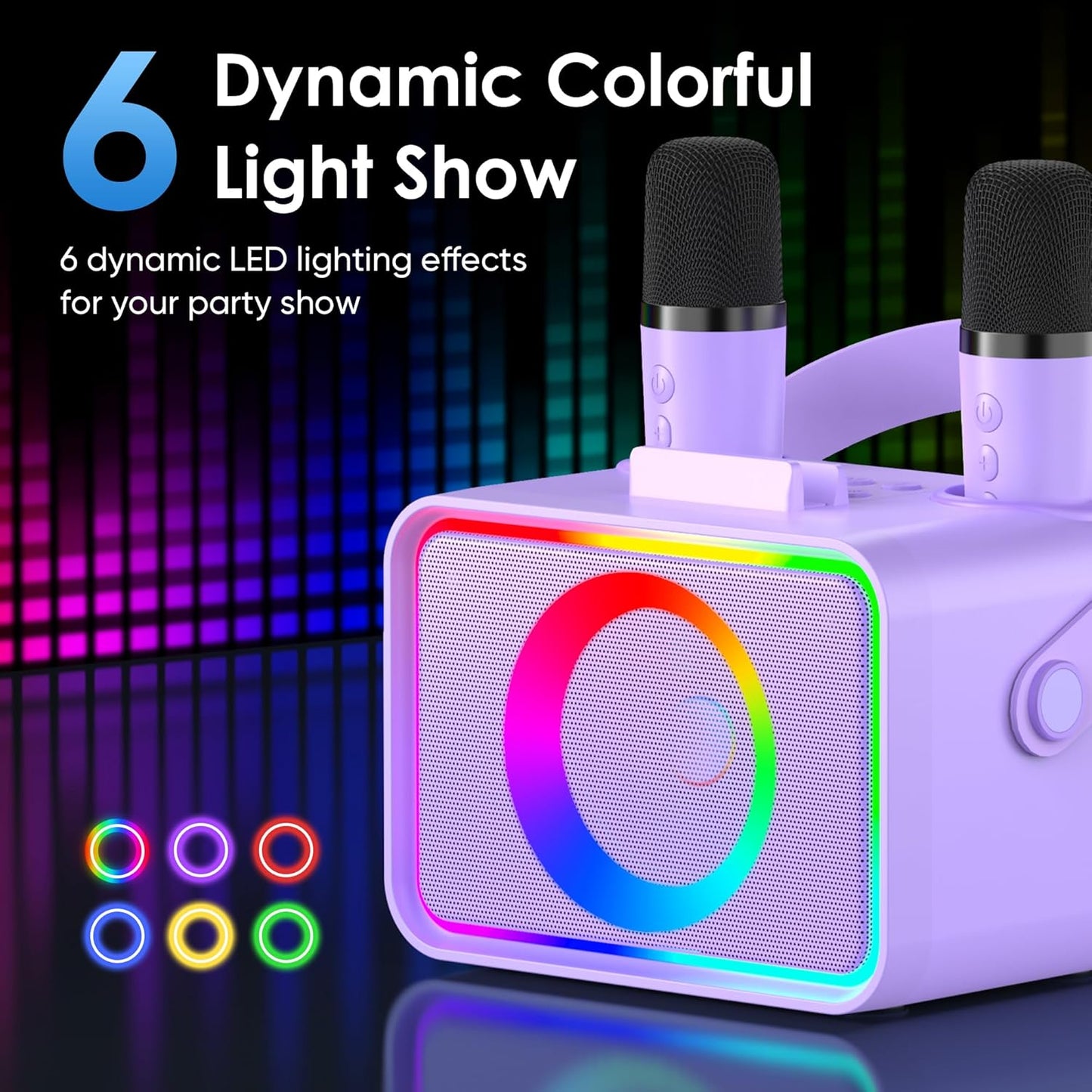 Karaoke Machine,Portable Bluetooth Speaker with 2 Wireless Microphone for Adults & Kids with LED Lights, Karaoke Microphone with PA System Supports USB/TF/AUX,Gift for Party (Purple)