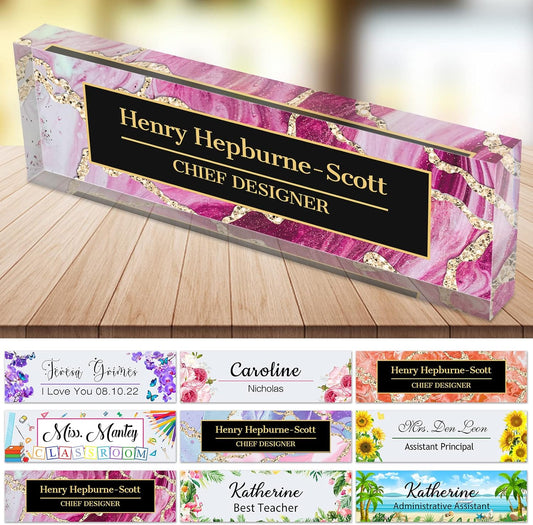 Desk Name Plate Personalized Custom Name Plaque Sign for Desks Office Customized Desk Plate Acrylic Block Decor Gift 8x2.5 inch