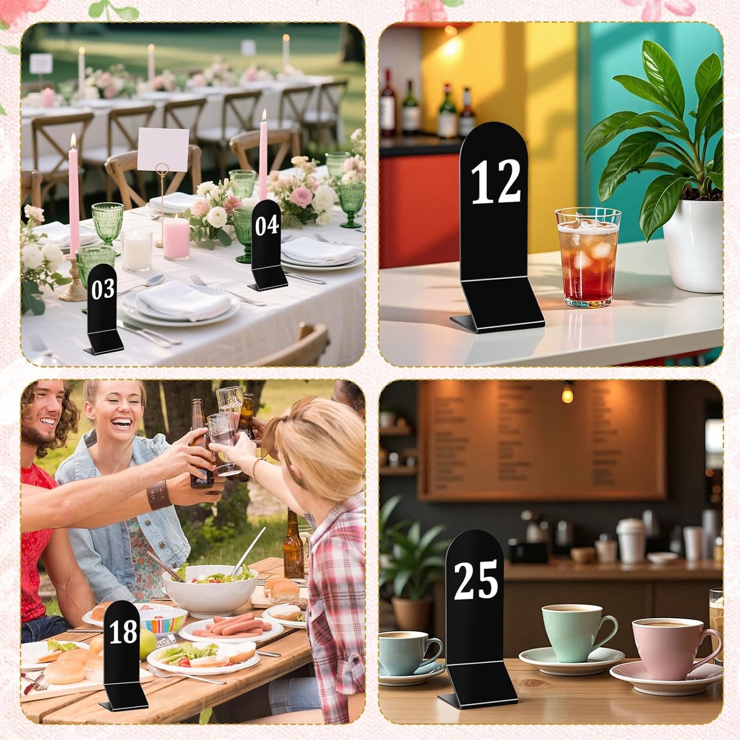 25 Pcs Table Numbers 1-25, Acrylic Double Sided Number Cards Wedding Table Numbers Restaurant Reception Number Stands Signs for Wedding Restaurant Seating Cafes Banquet 2.36 x 6.3 Inch(Black)