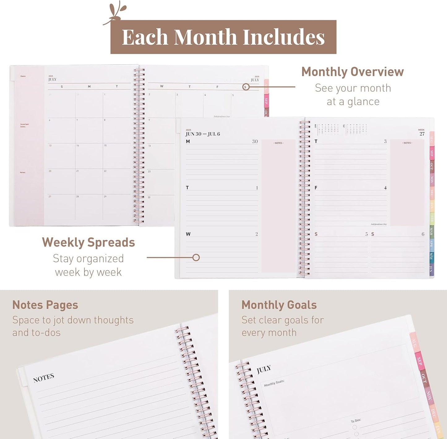 Rileys Academic Planner 2025-2026, Daily, Weekly & Monthly Planner, July 2025 - June 2026, Student Notes Pages, Twin-Wire Binding, Weekly Agenda for School & Work (8.5 x 11-Inches, Pink, Typographic)
