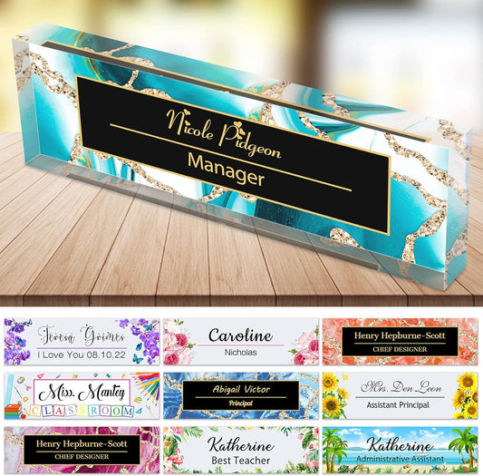 Desk Name Plate Personalized Custom Name Plaque Sign for Desks Office Customized Desk Plate Acrylic Block Decor Gift 8x2.5 inch