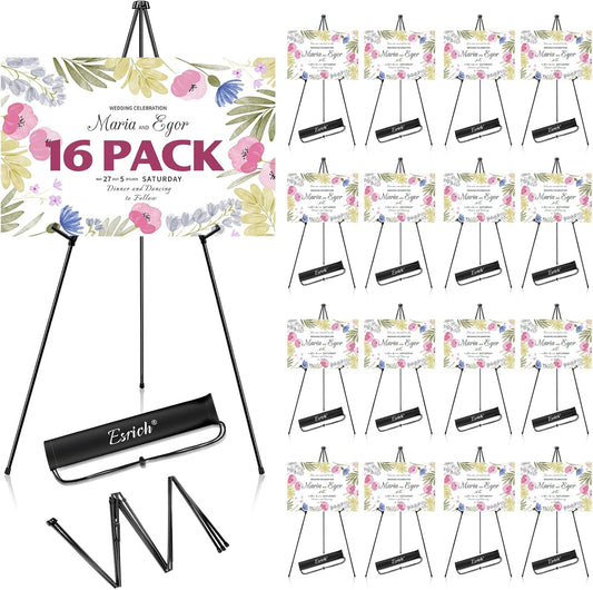 ESRICH 63" Display Easel Stand for Wedding Sign, Portable Foldable Metal Easel, Lightweight Metal Easels for Signs Wedding Logos,Arts, Painting,Adjustable Floor Easels with Storage Bag (16Pack)