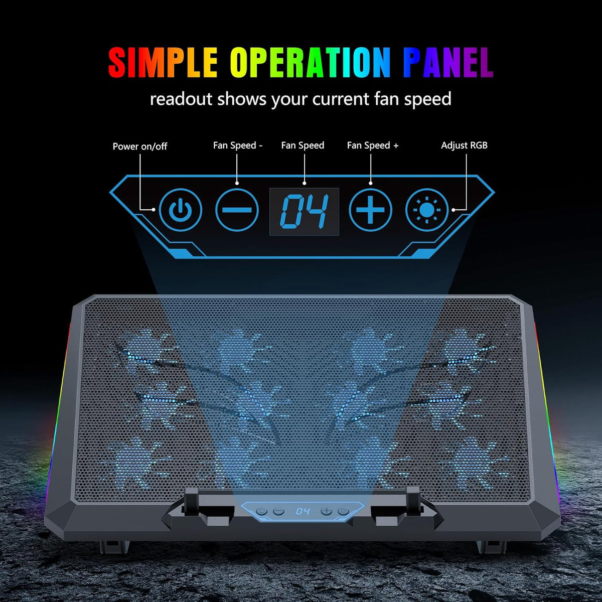 Laptop Cooling Pad with 12 Quiet Fans, Slim Portable for 12-17.3 Inch Laptop Cooler Stand, RGB Lighting, with 5 Height Adjustable, Gaming Cooling Fan Pad, with Two USB Ports Holder (LCD)