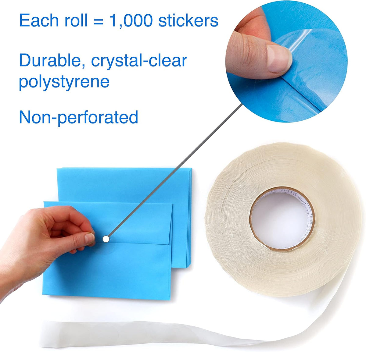 ChromaLabel 1.50 Inch Round Stickers, Wafer Seals Envelope Sealer, Office and Library Supplies Seal Stickers - 1000 Envelope Seals per Roll, Non Perforated Clear Labels