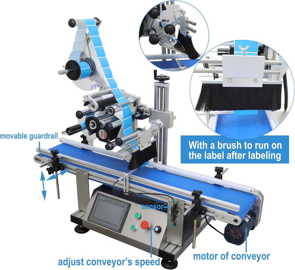 TECHTONGDA Automatic Flat Labeling Machine with Conveyor Label Tape Label Dispenser Width 1.57-5.9inch Label Length 0.78-7.08inch