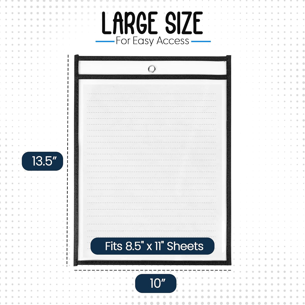 Essex Wares - 6 Pack, Black, Dry Erase Pocket Document Protectors, 10" Wide x 13.5" Tall - Dry Erase Clear Plastic Sleeves - Reusable & Easy Erase Plastic Invoice Holders, Water-Resistant & Durable