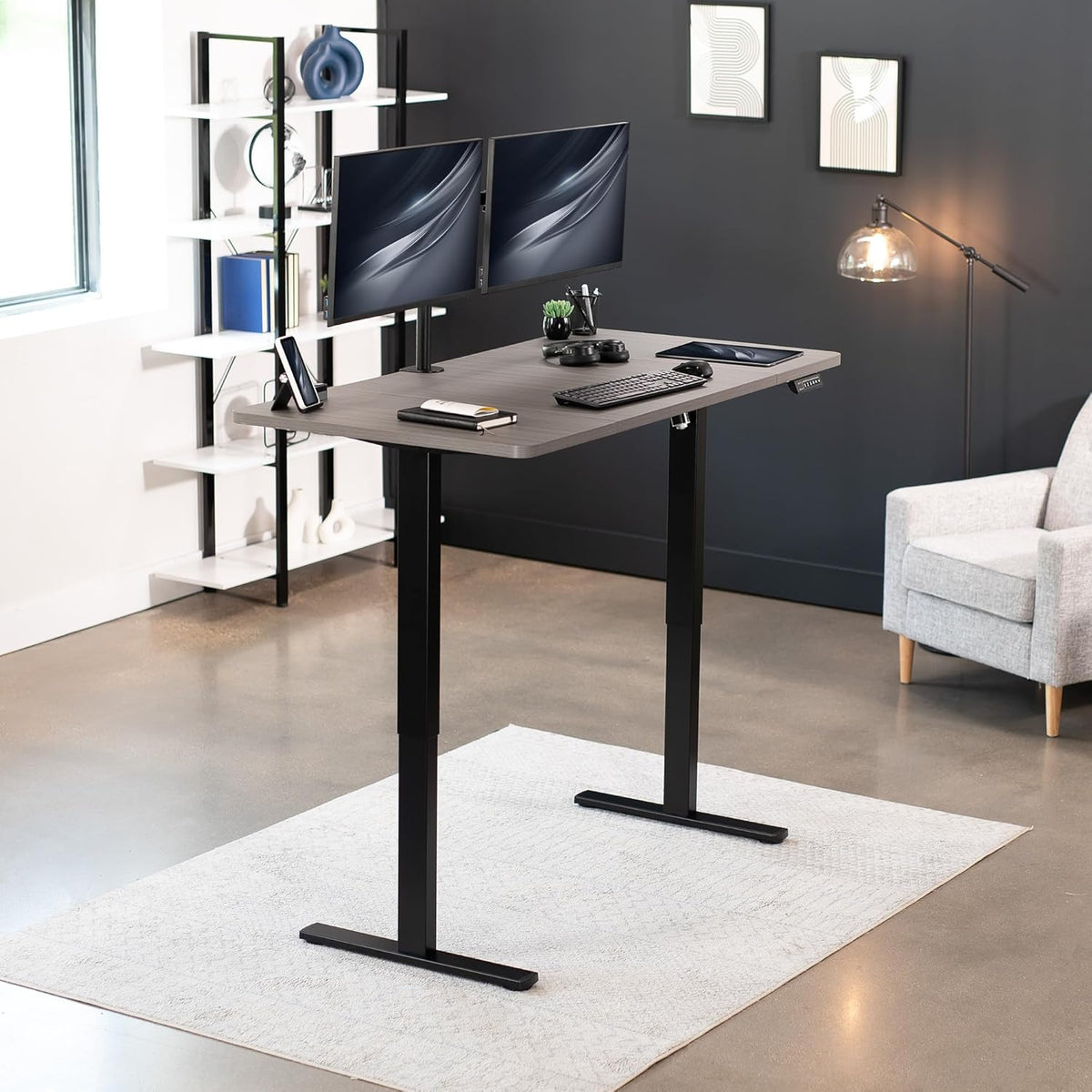VIVO Electric 60 x 30 in Standing Desk, Memory Height Adjustment, 1B Series, Dark Gray Top Black Frame, DESK-KIT-1B6G-30