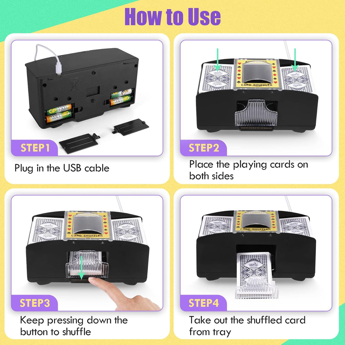 Card Shuffler 2 Deck, USB-C/Battery-Powered Automatic Playing Card Shuffler for UNO Poker Home Card Games