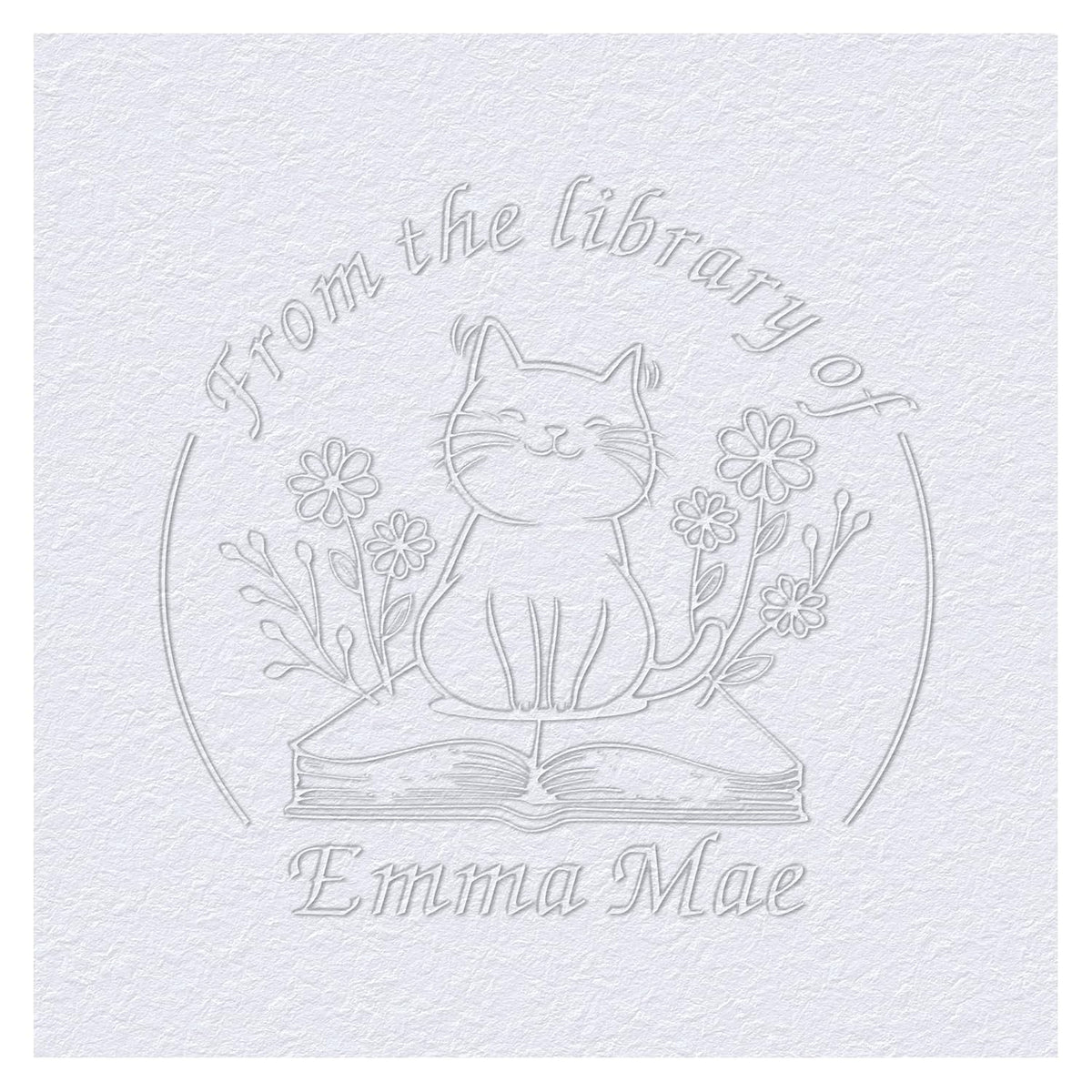 Cat Flower Book Embosser Custom Embosser Stamp with Your Name and Kitty Personalized Library Embosser Stamp Customized Books Business Cards Paper Documents Notebooks etc. (Cute Cat - 01)
