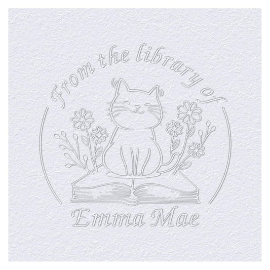 Cat Flower Book Embosser Custom Embosser Stamp with Your Name and Kitty Personalized Library Embosser Stamp Customized Books Business Cards Paper Documents Notebooks etc. (Cute Cat - 01)
