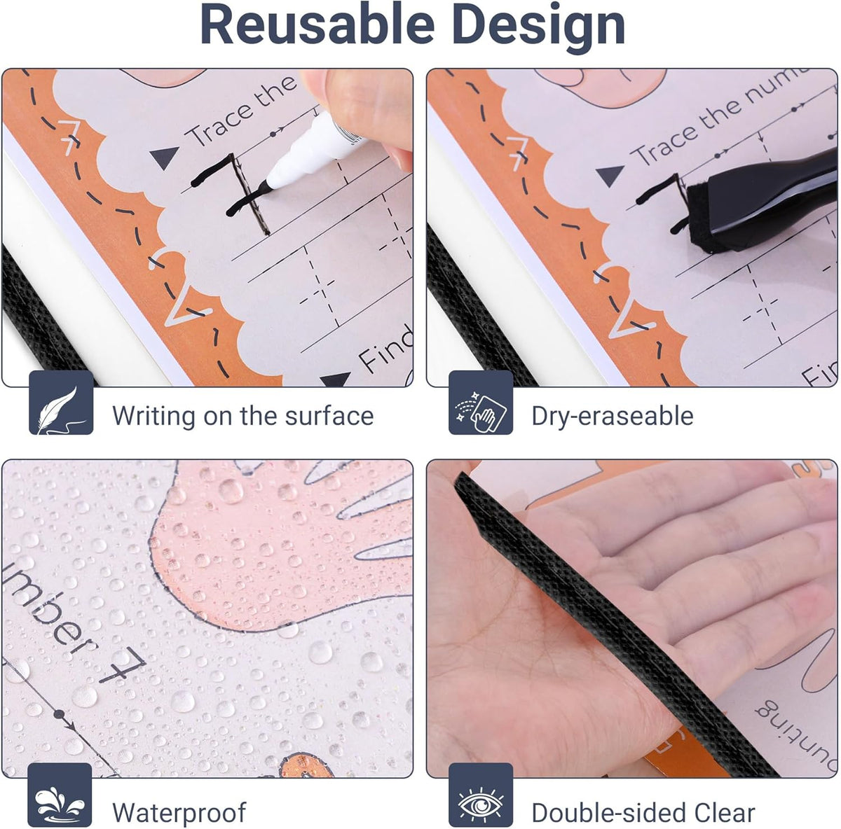 15 Pack Oversized Dry Erase Pocket Sleeves Reusable 10 x 13 Inches Black Shop Ticket Holders Clear Plastic Sleeves Sheet Protectors for Documents, Teacher Classroom & Office Supplies