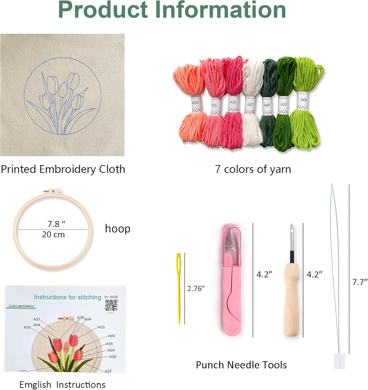Myfelicity Punch Needle kit,Tulip Embroidery Kit - Punch Needle DIY Craft Set with Vintage Tulip Design, Perfect for Handmade Decor & Floral Stitching Projects