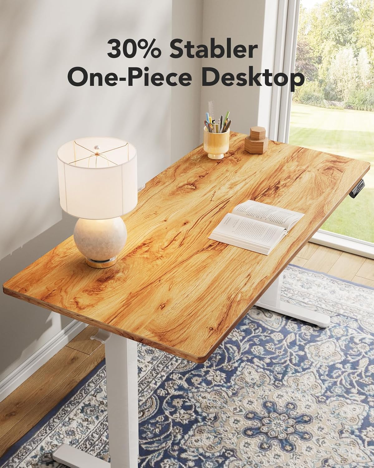 HUANUO Electric Standing Desk, 48" x 30" Whole Piece Desktop, Adjustable Height Computer Desk, 4 Height Memory Settings, Sit Stand Up Desks for Home Office, Light Vintage