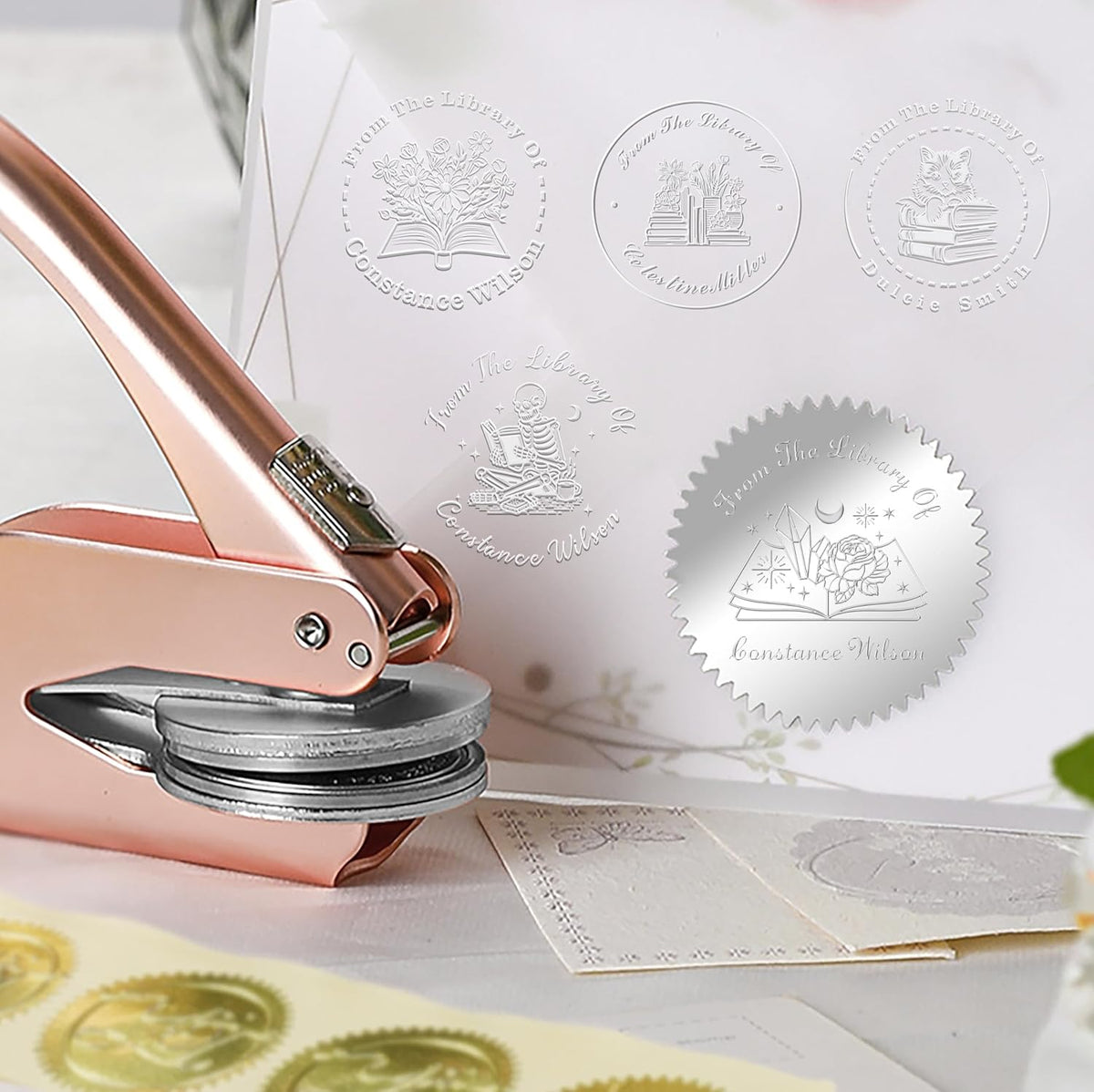 Book Embosser Custom Embosser Stamp with Your Name or Design Personalized Library Embosser Stamp Customized Books Business Cards Paper Documents Notebooks etc. (03)