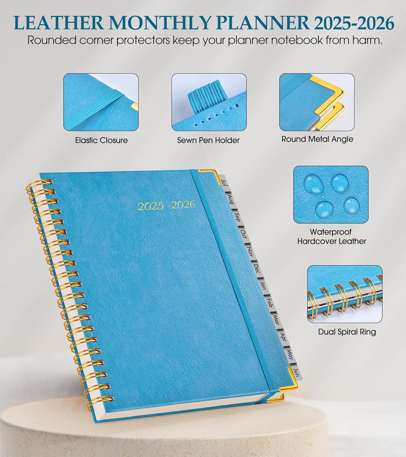 Academic Planner 2025-2026, Weekly and Monthly Calendar Planner from July 2025 - June 2026, 8.5" x 11" Hardcover Leather Hourly Appointment Book with Tabs, Spiral Daily Planners for College School Teacher Student, Sky Blue