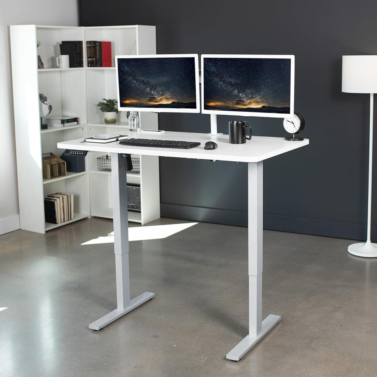 VIVO Electric 48 x 30 in Standing Desk, Memory Height Adjustment, 1B Series, One-Piece White Top, Gray Frame, DESK-KIT-1G5W
