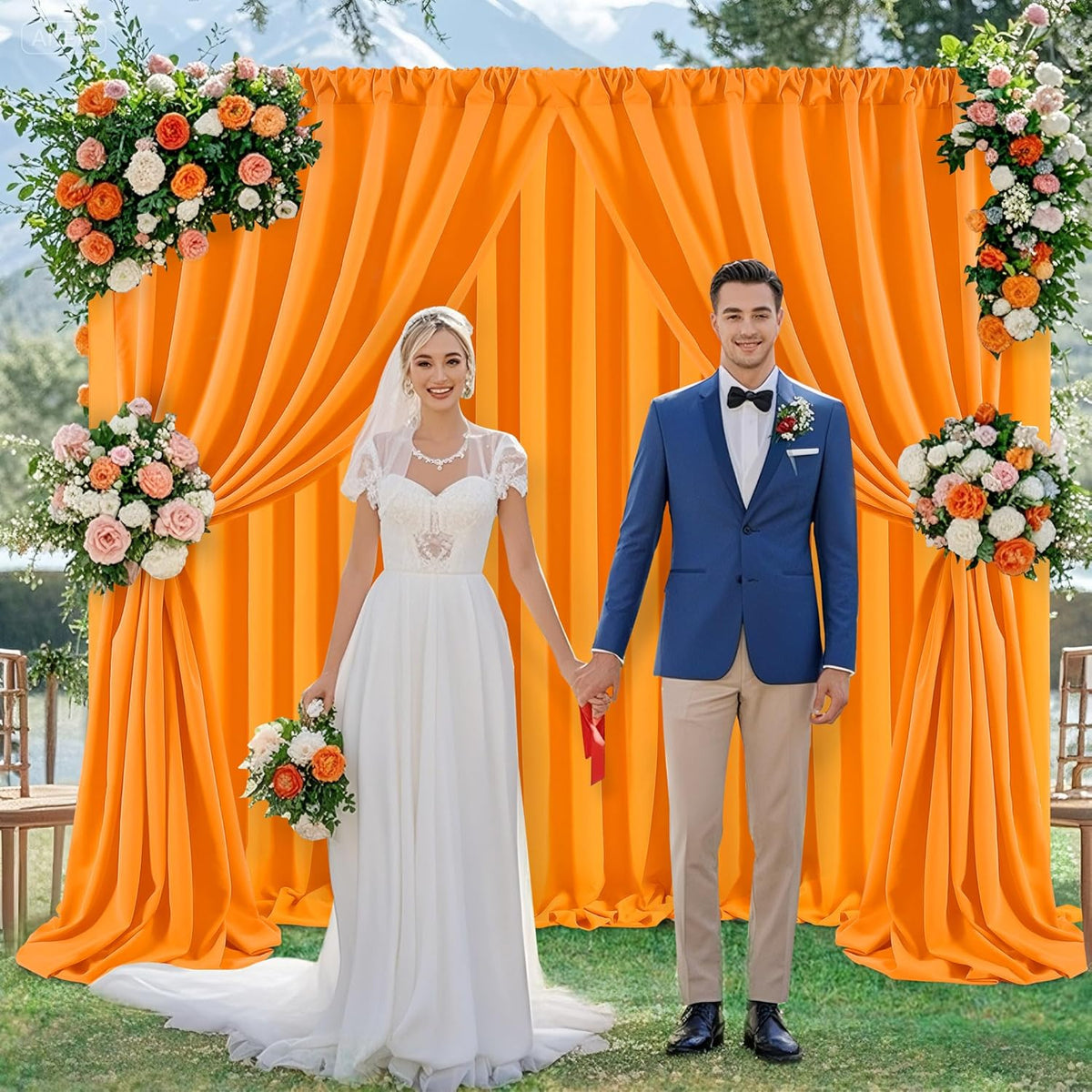 Orange Backdrop Curtains 6 Panels 5ft x 10ft Polyester Photo Backdrop Drapes for Birthday Party Stage Window Supplies Decorations