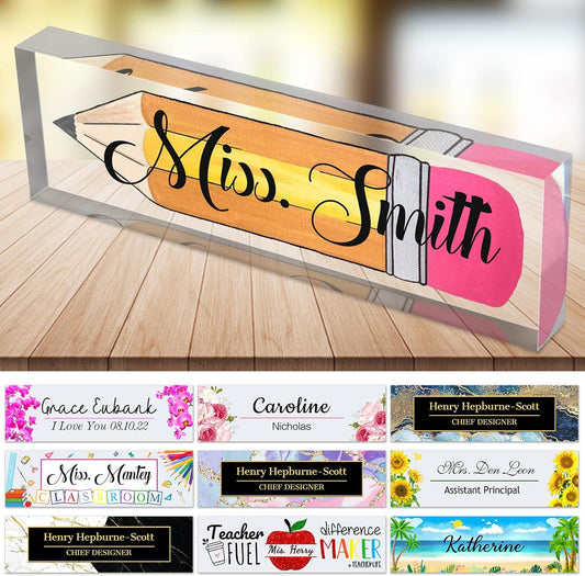 Personalized Desk Name Plate for Teachers Custom Name Plaque Sign for Desks Office Customized Desk Plate Acrylic Block Teacher Gift 8x2.5 inch